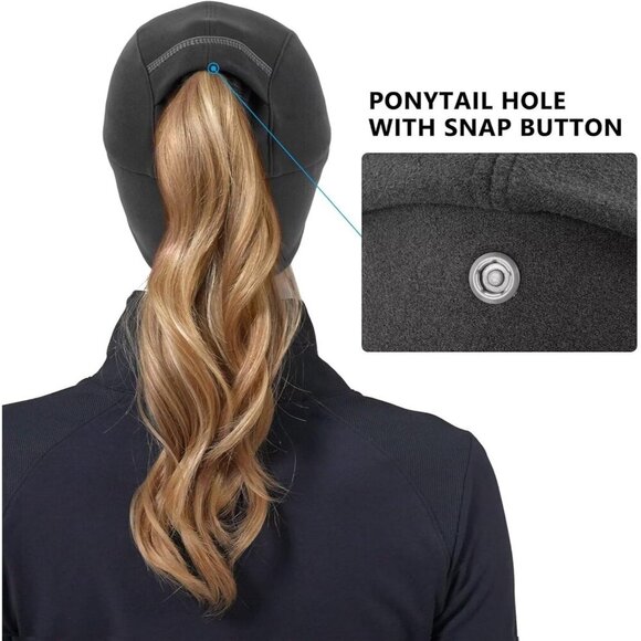 〽️Women\'s Dark Grey Winter Reflective Fleece Ponytail Hat with Ear Warmers main image 5